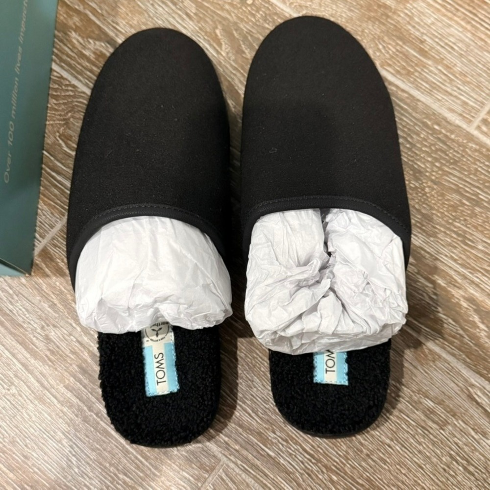 TOMS Men Harbor Black REPREVE Two Tone Felt Slippers 10.5 Comfy Lounge